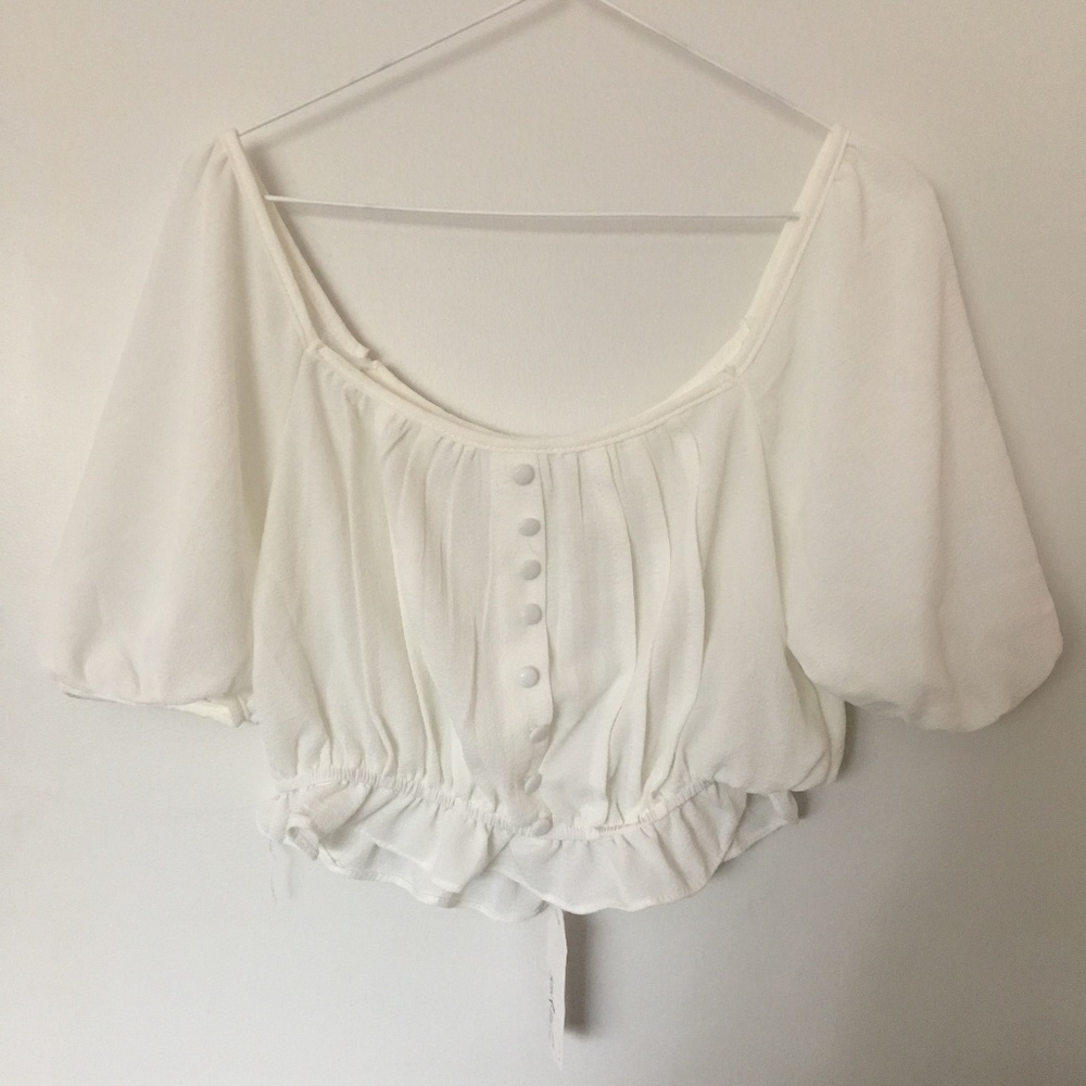 [BRAND NEW] Square-neck Puff Sleeve Crop Top